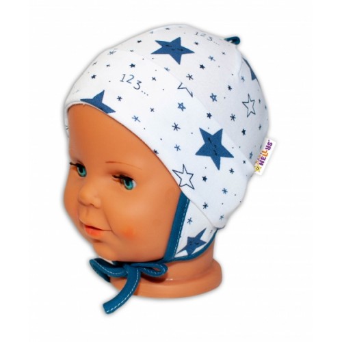Baby Bavlnená čiapočka s uškami na zaväzovanie - Galaxie, biela/granát, veľ. 62/68