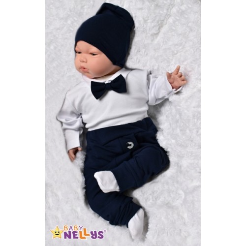 Baby Nellys 3-dielna sada Hubert, body s motýlikom, tepláčiky a čiapočka - granát, veľ. 92