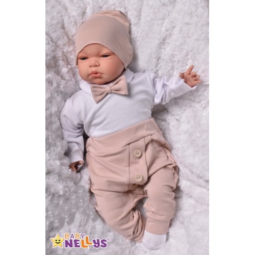 Baby Nellys 3-dielna sada Hubert, body s motýlikom, tepláčiky a čiapočka - béžový, veľ. 80