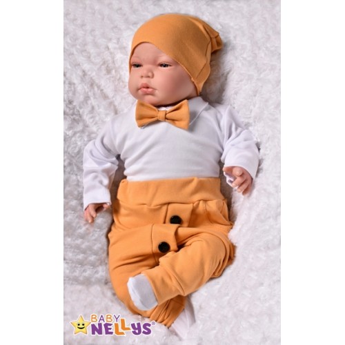 Baby Nellys 3-dielna sada Hubert, body s motýlikom, tepláčiky a čiapočka - hořčica, veľ.92