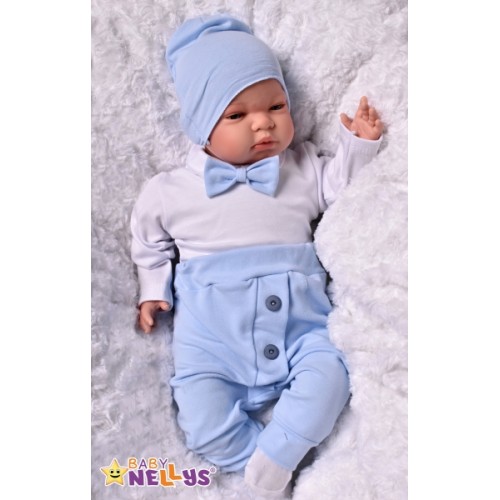 Baby Nellys 3-dielna sada Hubert, body s motýlikom, tepláčiky a čiapka - sv. modrá, veľ.86