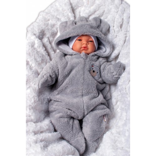 Baby Nellys Chlpáčkový overal Luna s kapucňou + rukavičky, Macko, hnedý