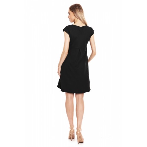 Be MaaMaa Elegantné voľné tehotenské šaty s mašľou, kl. rukáv - čierne