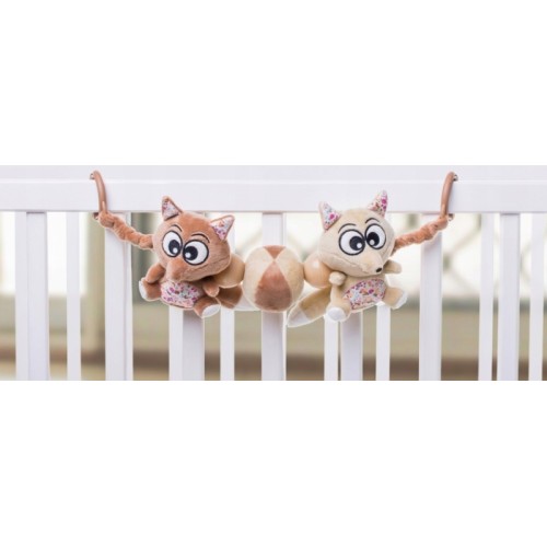 4Baby Plyšová hrkálka, zábrana na kočík Fox, béžovo/hnedé