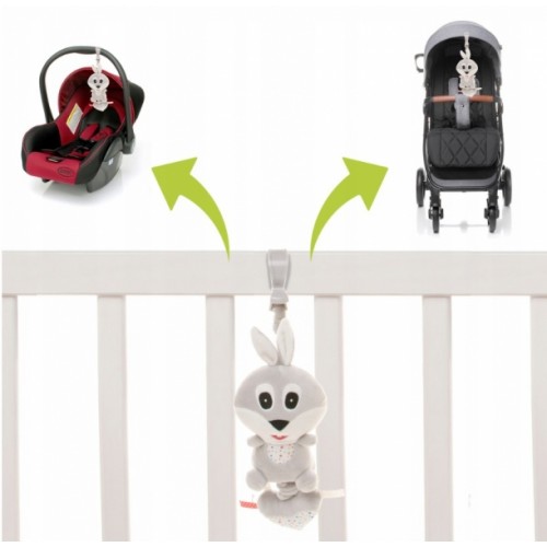 4Baby Závesná plyšová hračka s melódiou, Rabbit, sivá