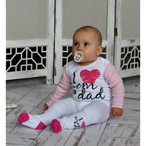 Baby Nellys Bavlnené pančucháče I love mom & dad - ružové
