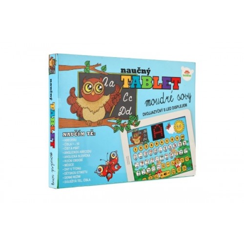 Náučný tablet múdre sovy dvojjazyčný CZ+AJ plast 24x19x2cm na batérie so zvukom v kr