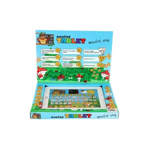 Náučný tablet múdre sovy dvojjazyčný CZ+AJ plast 24x19x2cm na batérie so zvukom v kr
