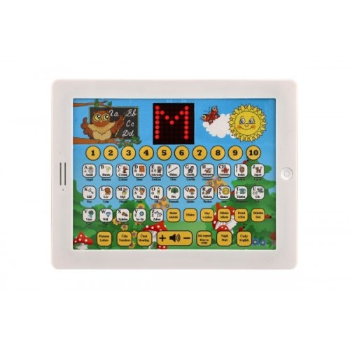 Náučný tablet múdre sovy dvojjazyčný CZ+AJ plast 24x19x2cm na batérie so zvukom v kr