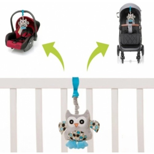 4Baby Závesná plyšová hračka s pískatkom, Sova, ružová
