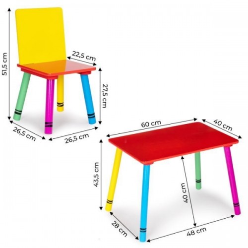 Detský drevený nábytok Eco toys, stolček + dve stoličky - viacfarebný