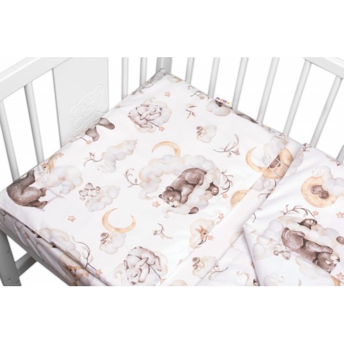 2-dielne bavlnené obliečky Baby Nellys, Zvieratká na mráčiku, béžová/biela