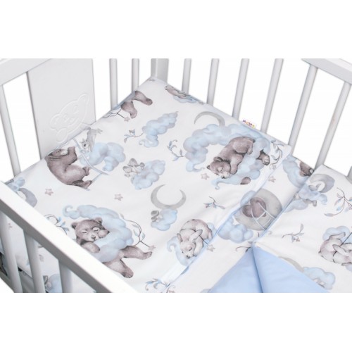 2-dielne bavlnené obliečky Baby Nellys, Zvieratká na mráčiku, modrá/biela