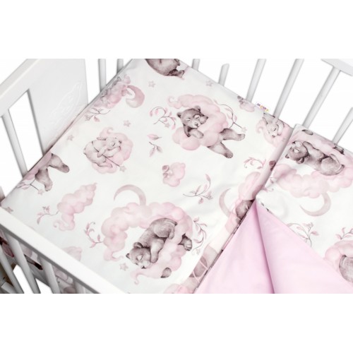 2-dielne bavlnené obliečky Baby Nellys, Zvieratká na mráčiku, ružová/biela