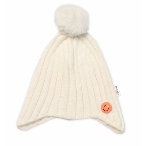Detská zimná čiapka s brmbolcom Smile, Baby Nellys - smotanová, veľ. 48-54 cm