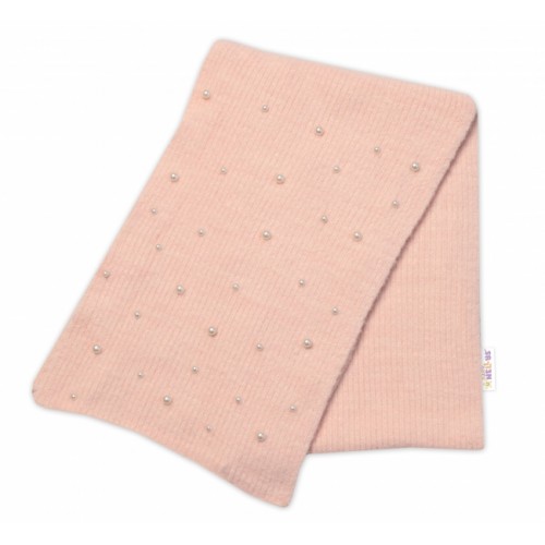 Zimná čiapka s brmbolcom + šál, Pearls, Baby Nellys - púdrovo ružová, veľ. 54/58
