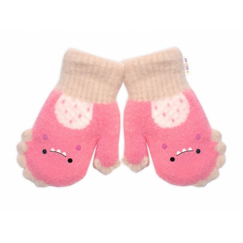 Zimné rukavičky s kožúškom Dino, Baby Nellys, ružové, 104/110