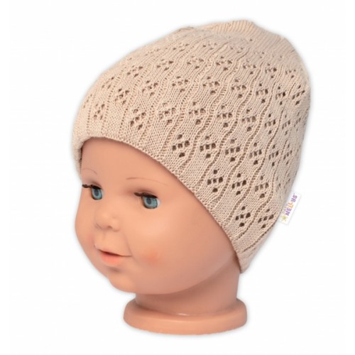 Ažúrková čiapka, dvojvrstvová, bavlna, Baby Nellys - cappuccino, veľ. 48-52 cm