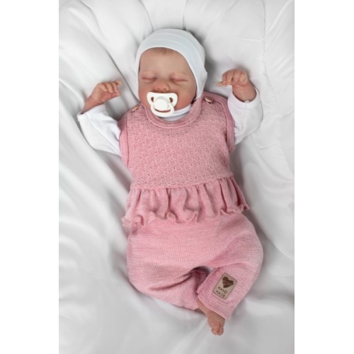 Pletené láclové nohavice Girl s volánikom, Baby Nellys, púdrovo ružové