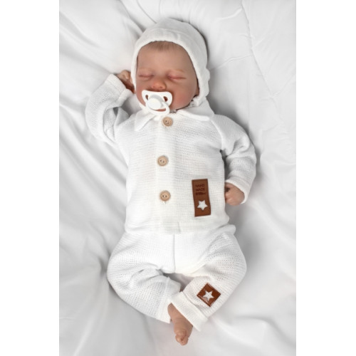 Pletené nohavice Hand Made Boy, Baby Nellys, biele