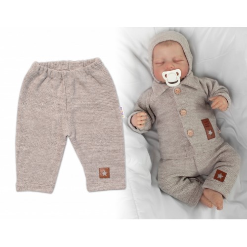 Pletené nohavice Hand Made Boy, Baby Nellys, béžové, veľ. 68