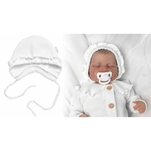 Pletená čiapočka na zaväzovanie bonetka Girl, Hand Made Baby Nellys, biela Pletená čiapočka na zaväzovanie bonetka Girl, Hand Made Baby Nellys, biela