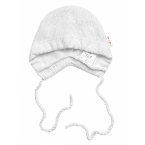 Pletená čiapočka na zaväzovanie bonetka Boy, Hand Made Baby Nellys, biela