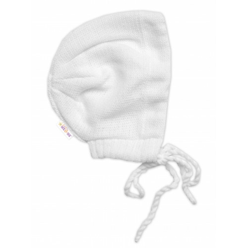 Pletená čiapočka na zaväzovanie bonetka Boy, Hand Made Baby Nellys, biela
