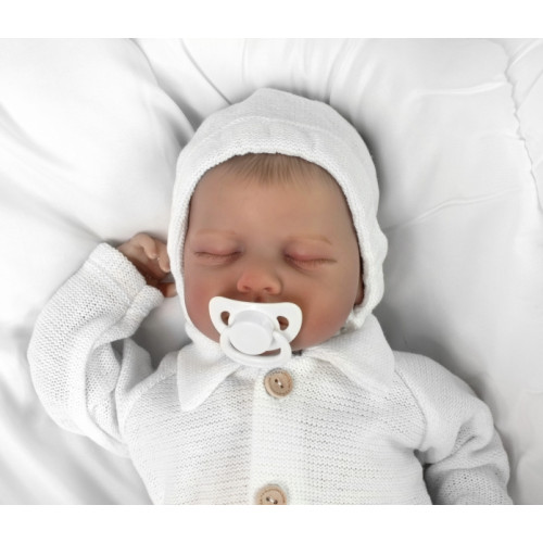 Pletená čiapočka na zaväzovanie bonetka Boy, Hand Made Baby Nellys, biela