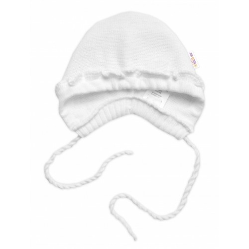 Pletená čiapočka na zaväzovanie bonetka Girl, Hand Made Baby Nellys, biela, veľ. 68/74