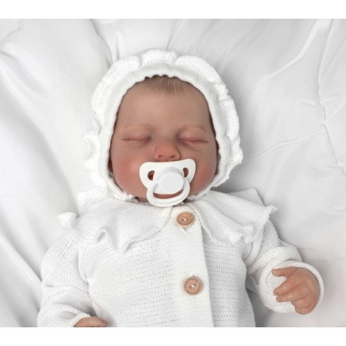 Pletená čiapočka na zaväzovanie bonetka Girl, Hand Made Baby Nellys, biela, veľ. 68/74