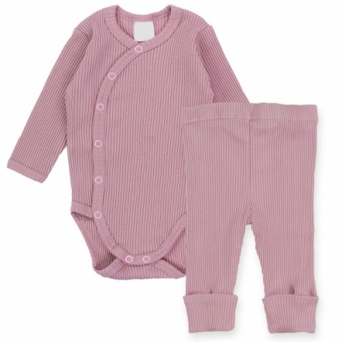 Zavinovacie rebrované body + tepláčky, 2D sada MBaby, púdrovo ružová, veľ. 62