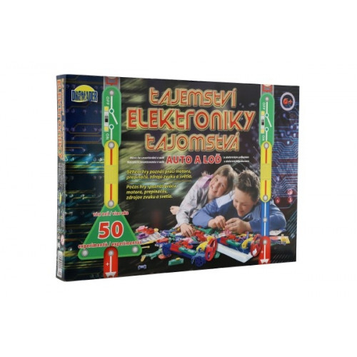 Tajomstvo elektroniky - Auto, loď 50 experimentov na batérie v krabici 46,5x33,5x4cm