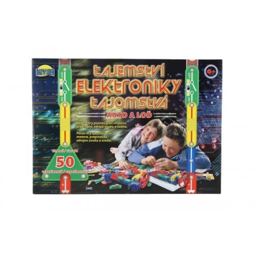 Tajomstvo elektroniky - Auto, loď 50 experimentov na batérie v krabici 46,5x33,5x4cm