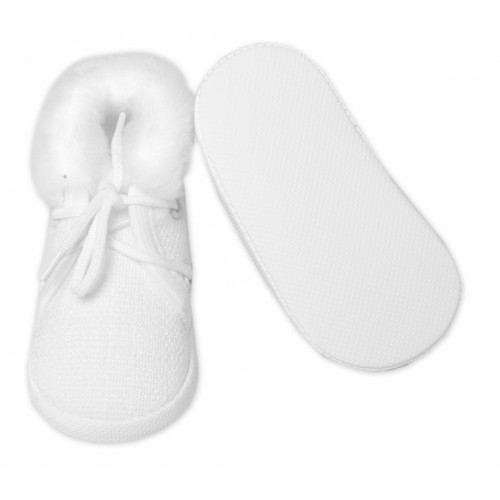 Dojčenské capáčky/topánočky na šnurovanie s kožúškom, Baby Nellys, biele