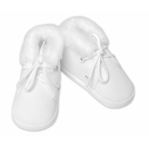 Dojčenské capáčky/topánočky na šnurovanie s kožúškom, Baby Nellys, biele,veľ.62/68, 11,5cm