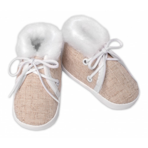 Dojčenské capáčky/topánočky na šnurovanie s kožúškom, Baby Nellys, béžové, vel. 68/74