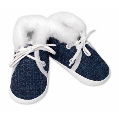 Dojčenské capáčky/topánočky na šnurovanie s kožúškom, Baby Nellys, granát, vel. 62/68