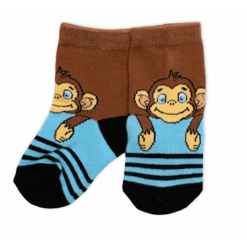 Detské bavlnené ponožky Monkey - hnedé/modré, veľ. 19/22