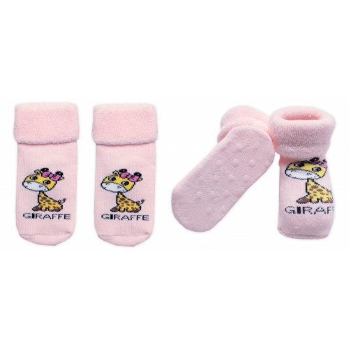 Dojčenské froté ponožky s ABS Giraffe, Baby Nellys, ružové, veľ. 68/74