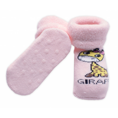 Dojčenské froté ponožky s ABS Giraffe, Baby Nellys, ružové, veľ. 68/74