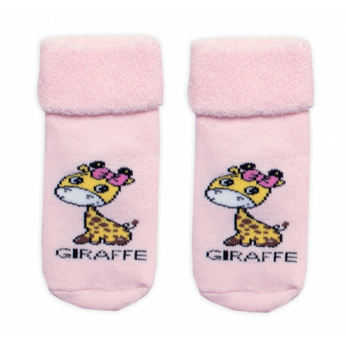 Dojčenské froté ponožky s ABS Giraffe, Baby Nellys, ružové, veľ. 68/74