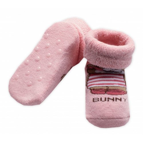 Dojčenské froté ponožky s ABS Bunny, Baby Nellys, ružové, veľ. 80/86