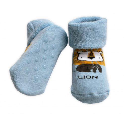 Dojčenské froté ponožky s ABS Lion, Baby Nellys, modré, veľ. 68/74