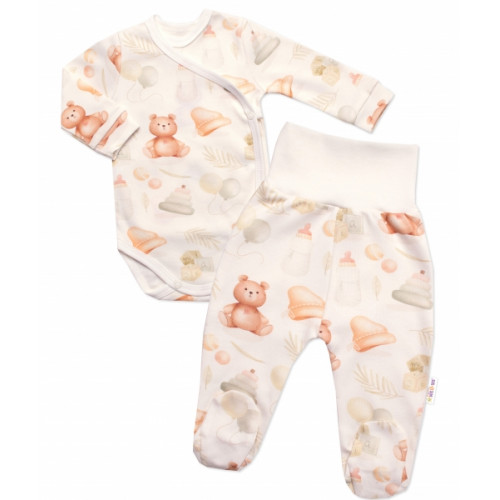 Zavinovacie body + polodupačky, 2D sada, Baby Nellys, Lovely Bear, krémové