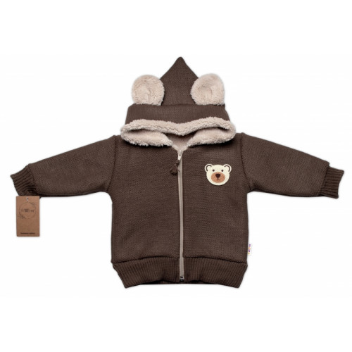 Oteplená pletená bundička Teddy Bear, Baby Nellys, dvojvrstvová, hnedá, veľ. 92/98