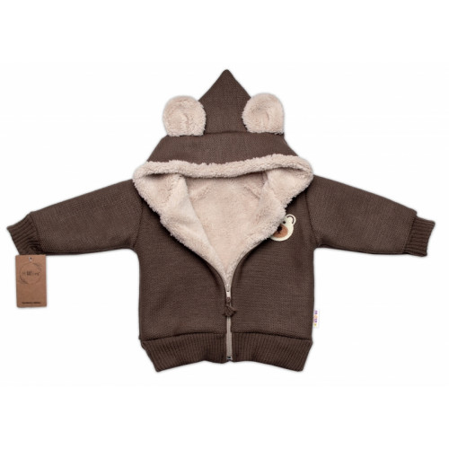 Oteplená pletená bundička Teddy Bear, Baby Nellys, dvojvrstvová, hnedá, veľ. 92/98