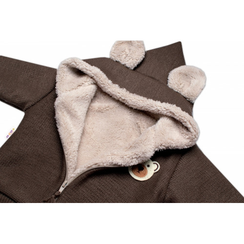 Oteplená pletená bundička Teddy Bear, Baby Nellys, dvojvrstvová, hnedá, veľ. 92/98