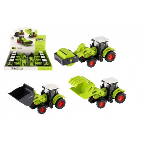 Traktor na zotrvačník plast 16cm 3 druhy 8ks v boxe