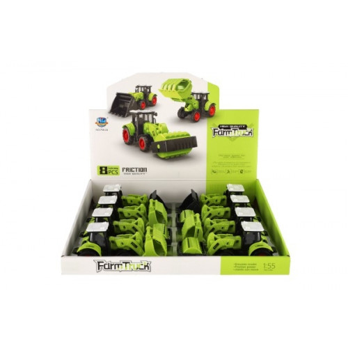 Traktor na zotrvačník plast 16cm 3 druhy 8ks v boxe